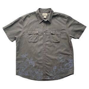 American Rag Mens Button Down Casual Shirt Short Sleeve Gray Embroidered XXL